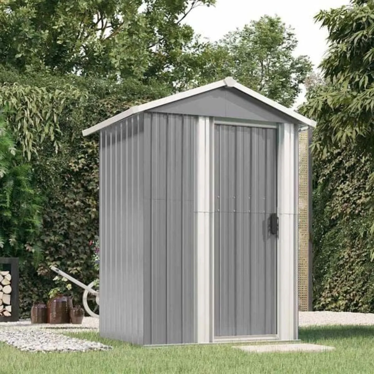 Garden Shed Grey 126x97,5x177 cm Galvanised Steel - Image 2