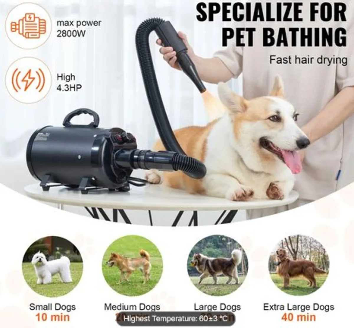 Dog Dryer,2000W/2.7HP Dog Blow Dryer, Pet Grooming - Image 2