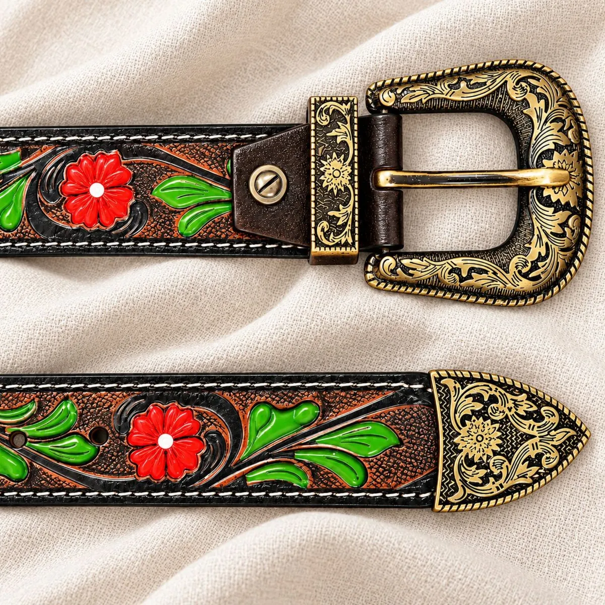 Western Leather Belt Embossed Cowboy Belt - Image 4
