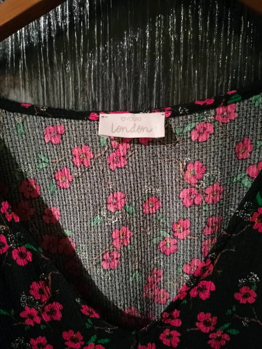 Yours London. Dress with pink flowers on black bac - Image 3