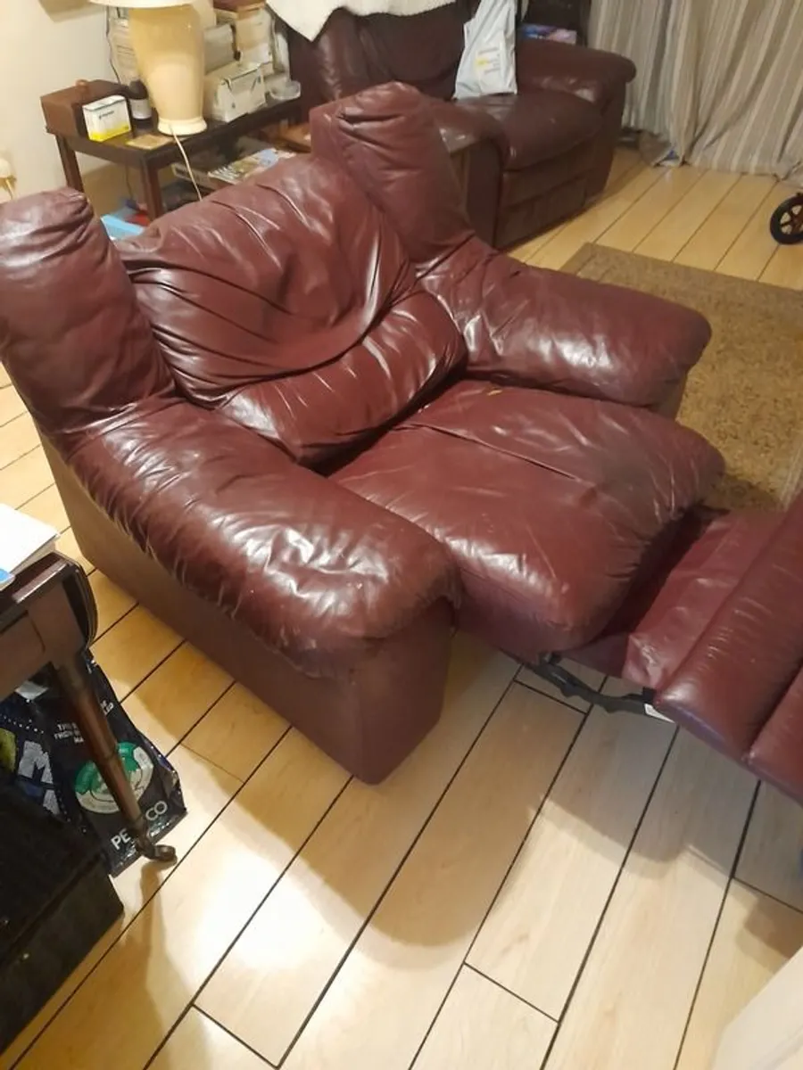 Burgundy leather recliner armchair - Image 1
