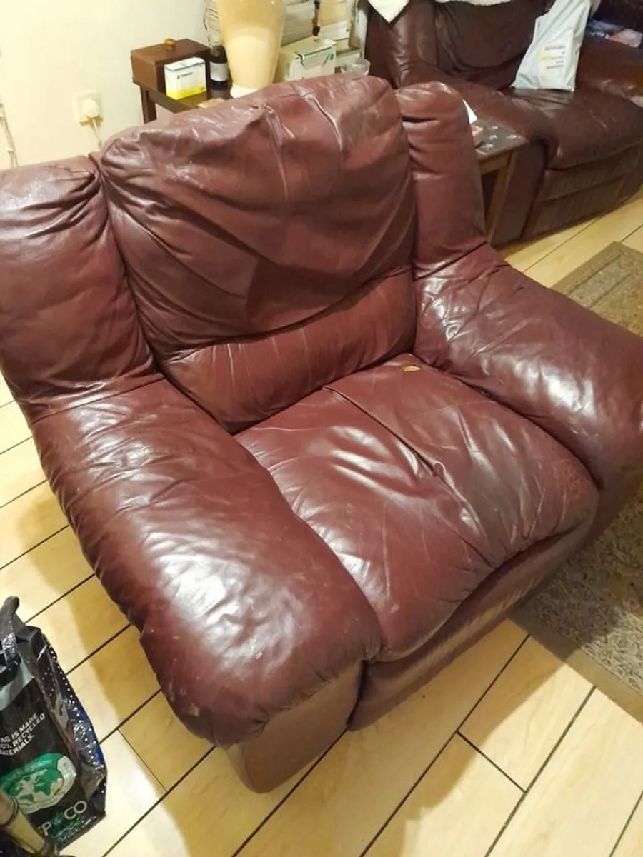 Burgundy leather recliner armchair - Image 2