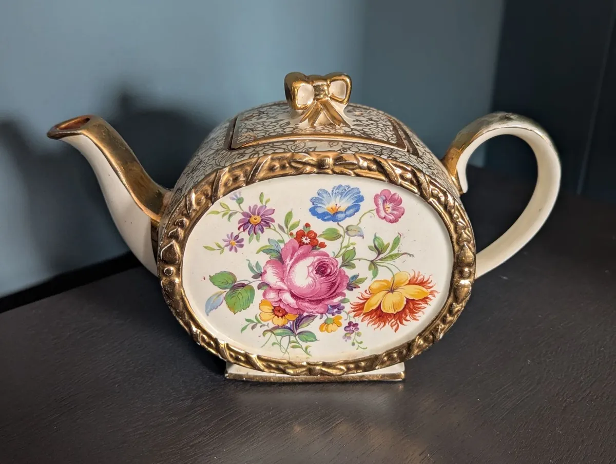 Antique Sadler Floral & Gold Teapot - Made in Engl - Image 3