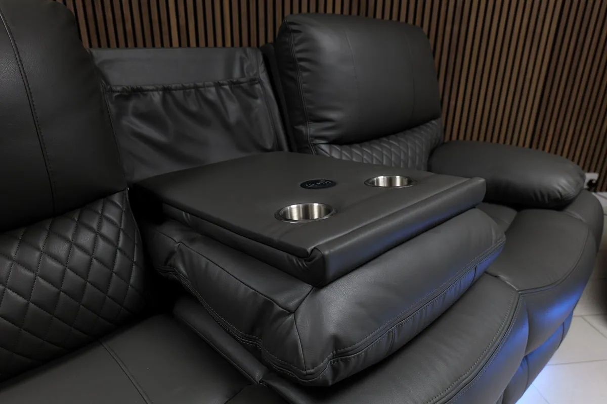 3+2 Dark Grey Rita Electric Leather Recliner Sofa - Image 4