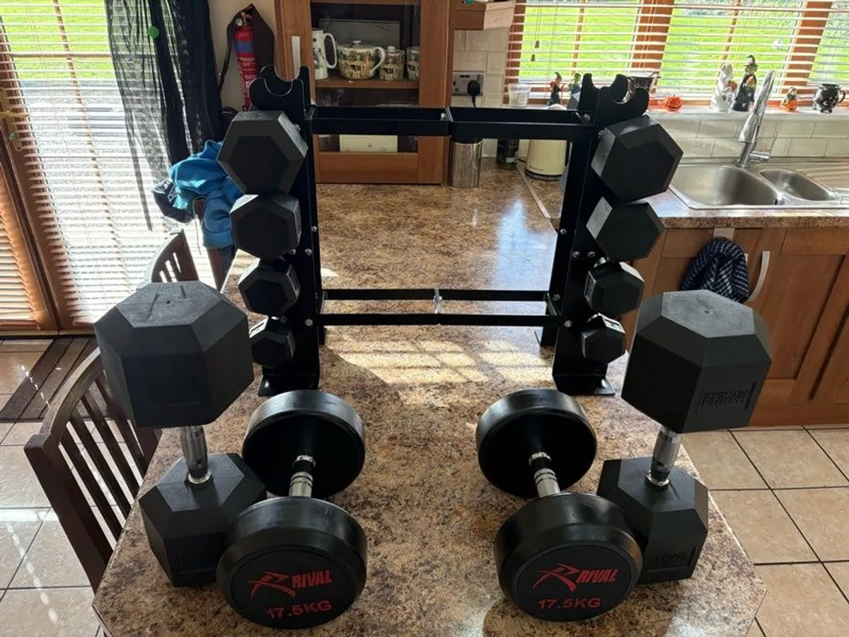 Hex Dumbbells + Rack / Storage Stand, Cheap!! - Image 1