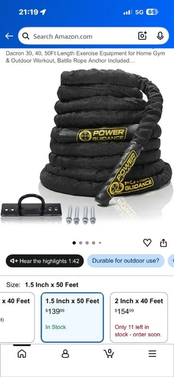 50 Foot Battle Rope And Wall Anchor!!! Cheap!! - Image 1