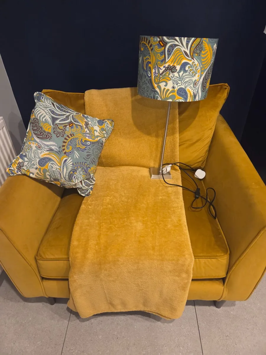 Mustard velvet loveseat / large snuggle chair - Image 3
