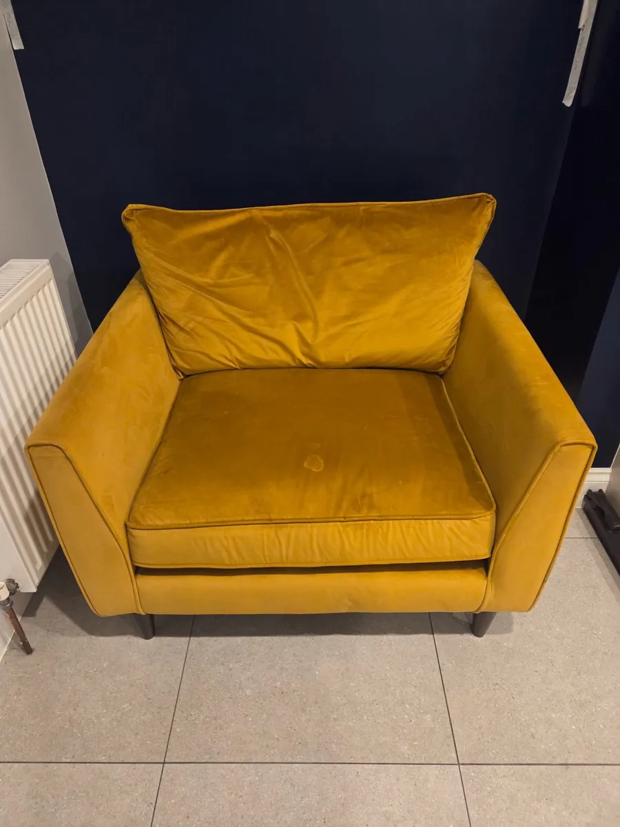 Mustard velvet loveseat / large snuggle chair - Image 1