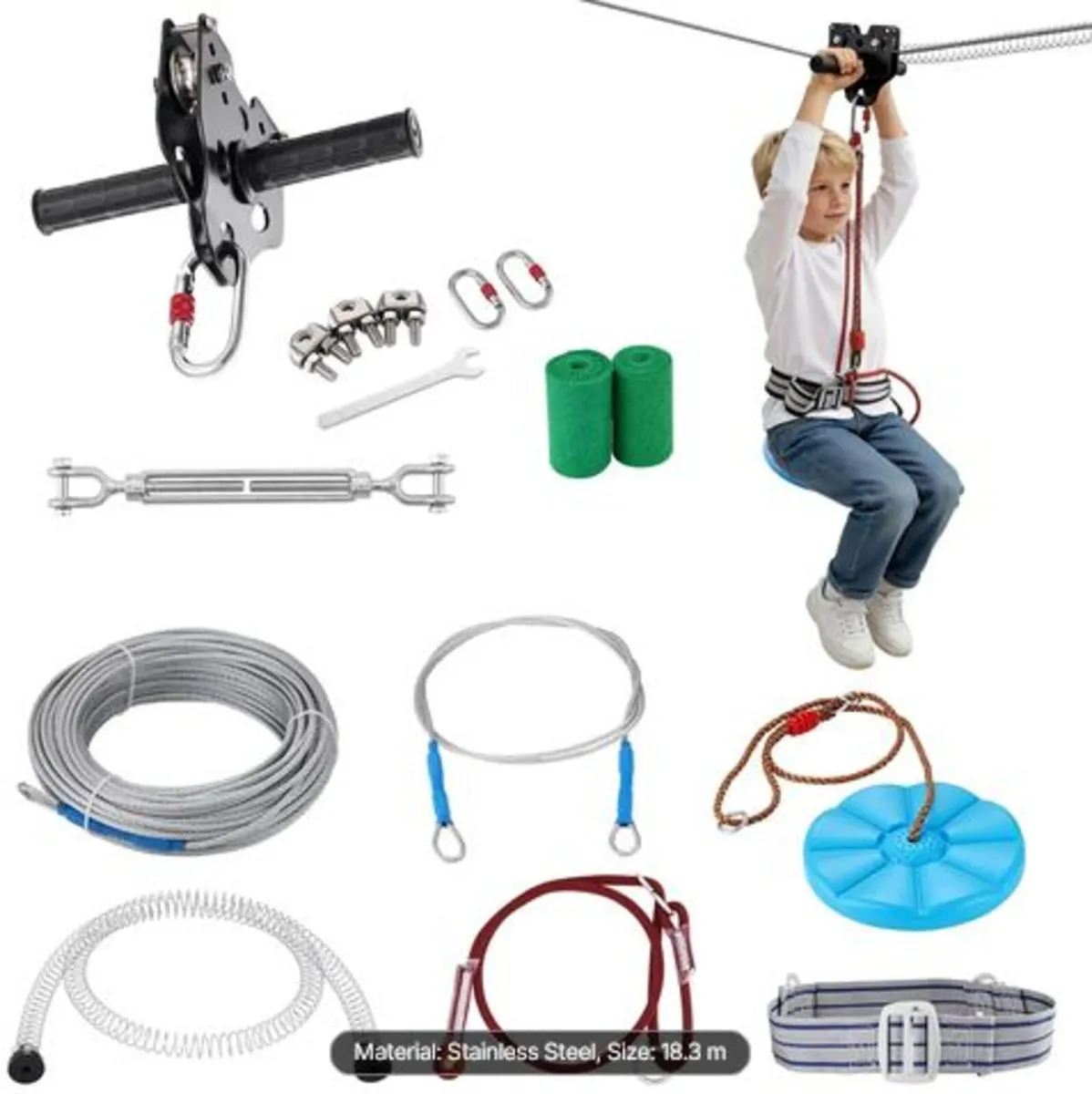 Zipline Kit for Kids and Adult, 60 ft Zip Line - Image 1