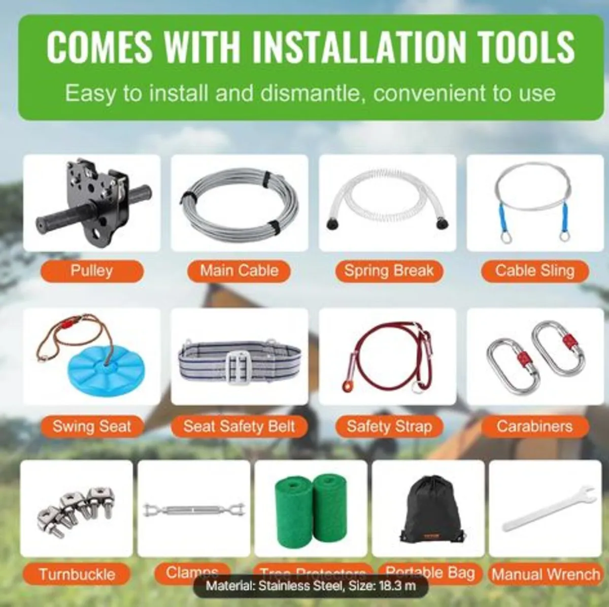 Zipline Kit for Kids and Adult, 60 ft Zip Line - Image 4