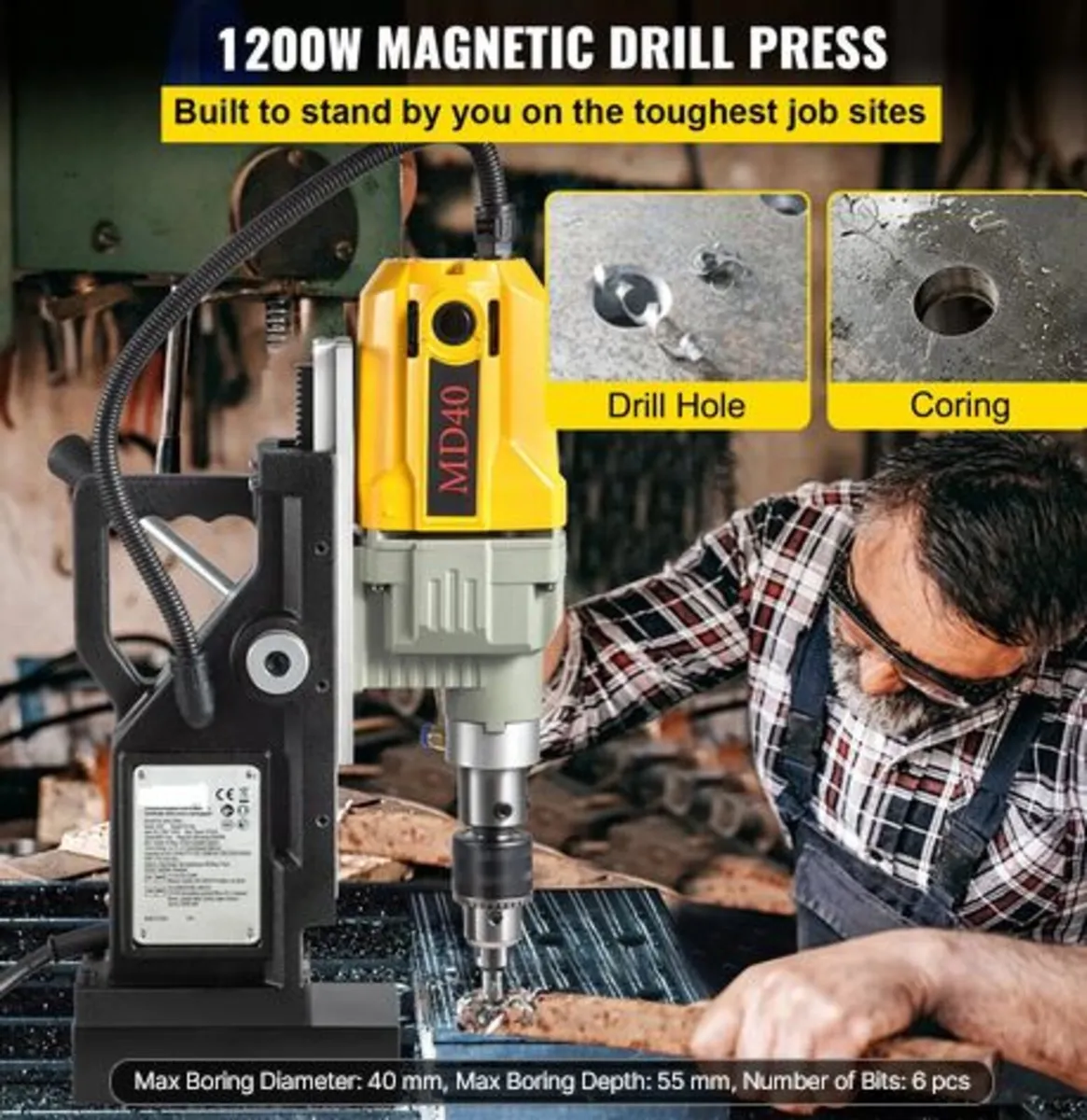 Magnetic Drill, 1100W 4 cm Boring Diameter,2697lbf - Image 2
