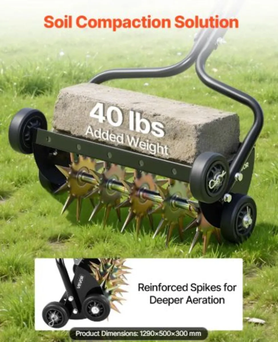 R Lawn Aerator, 18 in Manual Push Spike Aerator - Image 2