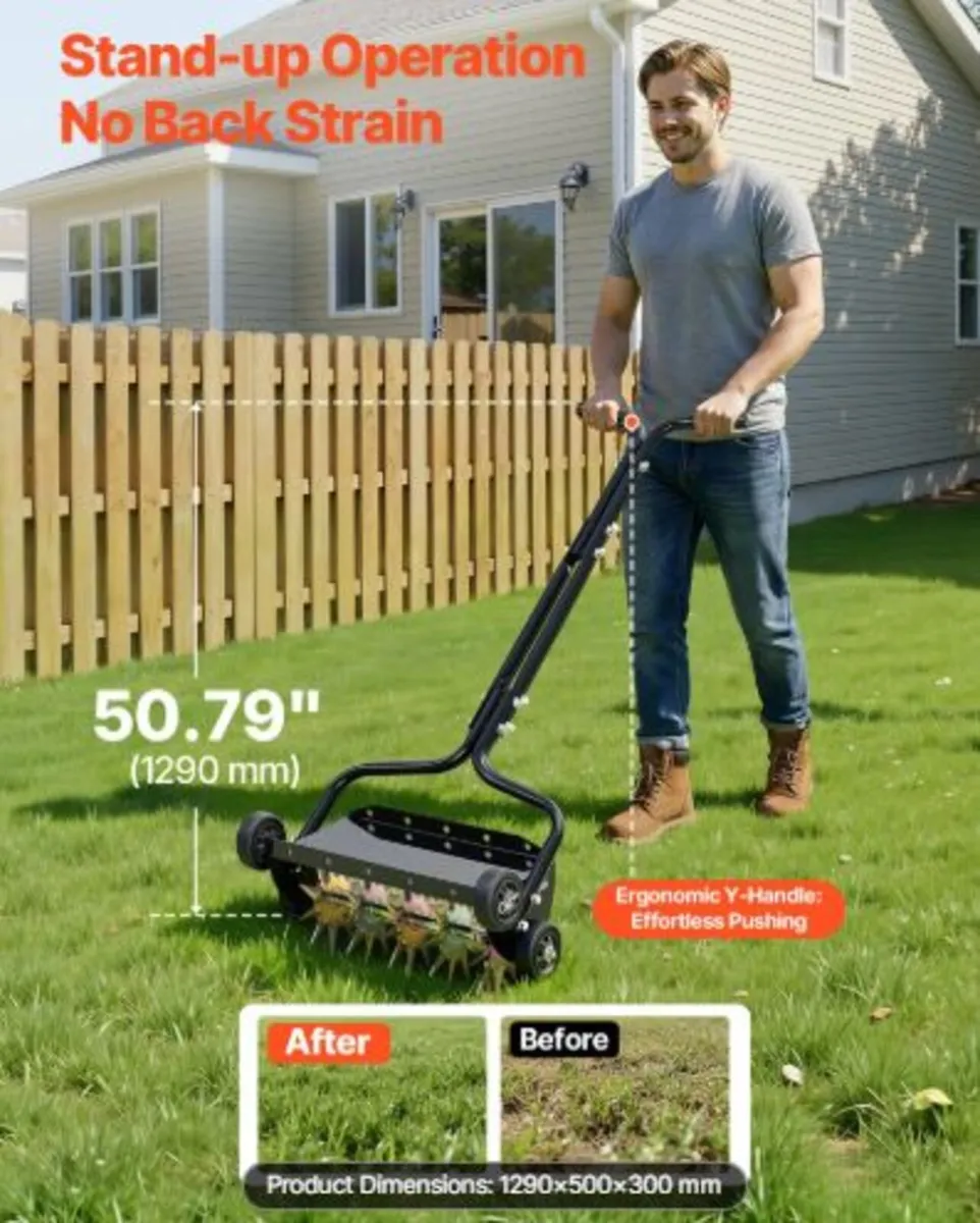 R Lawn Aerator, 18 in Manual Push Spike Aerator - Image 4
