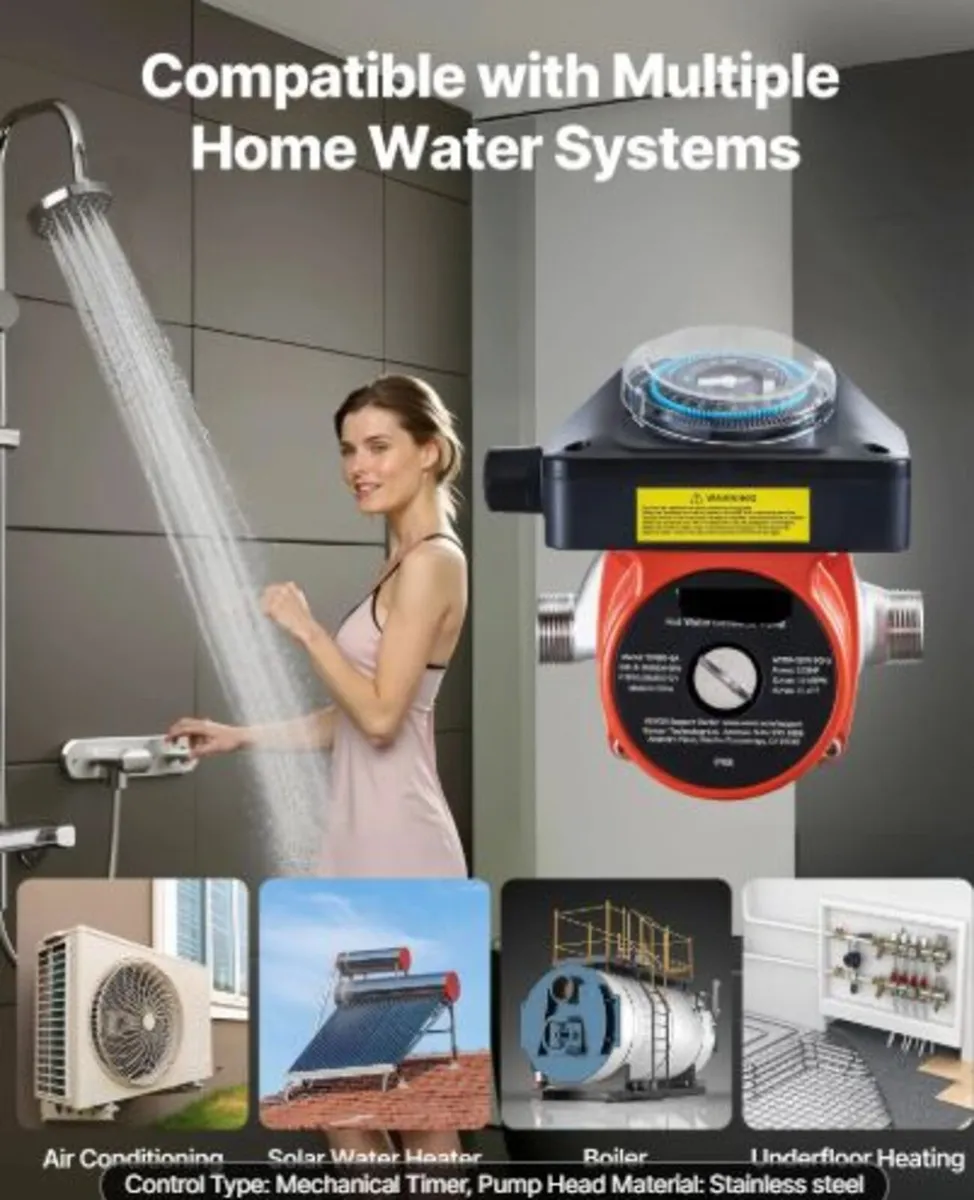 Hot Water Recirculating Pump, with Timer, 38 LPM - Image 3