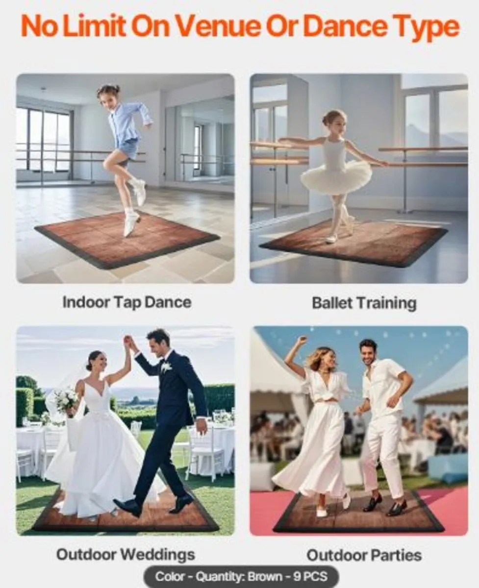 Dance Floor Tiles,12.4x12.4 in 9 Piece Interlockin - Image 2