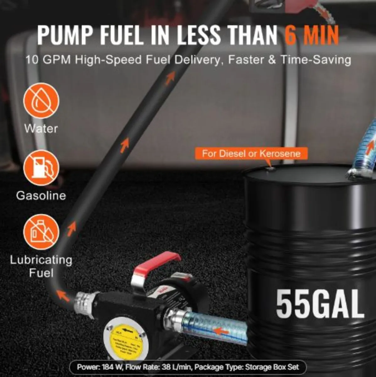 Fuel Transfer Pump, 12V DC 38 L/min(10 GPM) 186W - Image 2