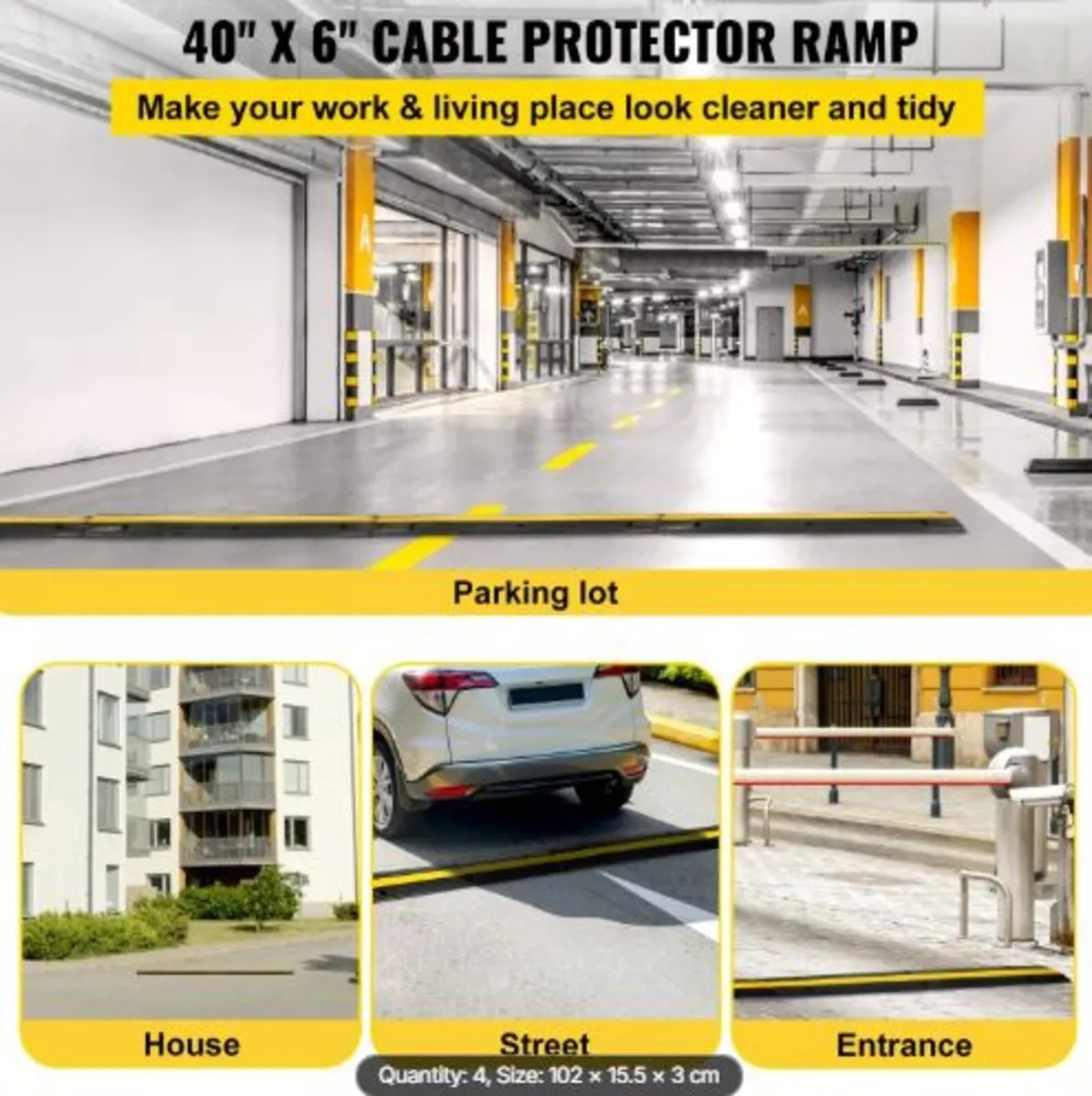 4 Pack of 1-Channel Rubber Cable Protector Ramps - Image 2