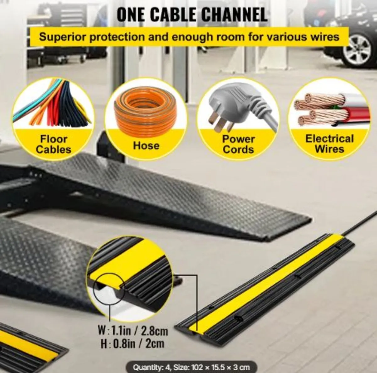 4 Pack of 1-Channel Rubber Cable Protector Ramps - Image 3