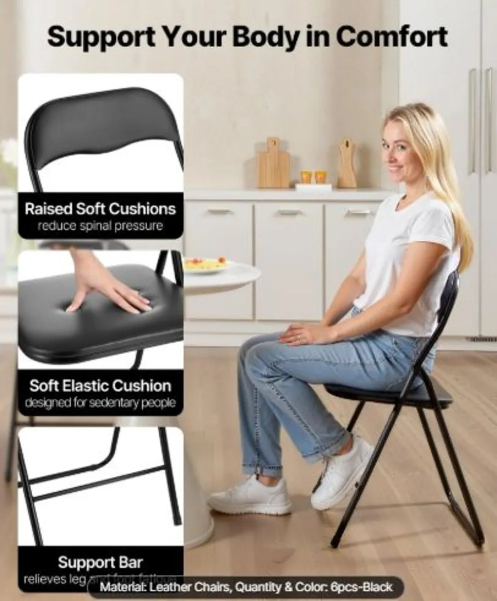 6 Pack Folding Chairs, Foldable Leather Chairs - Image 4