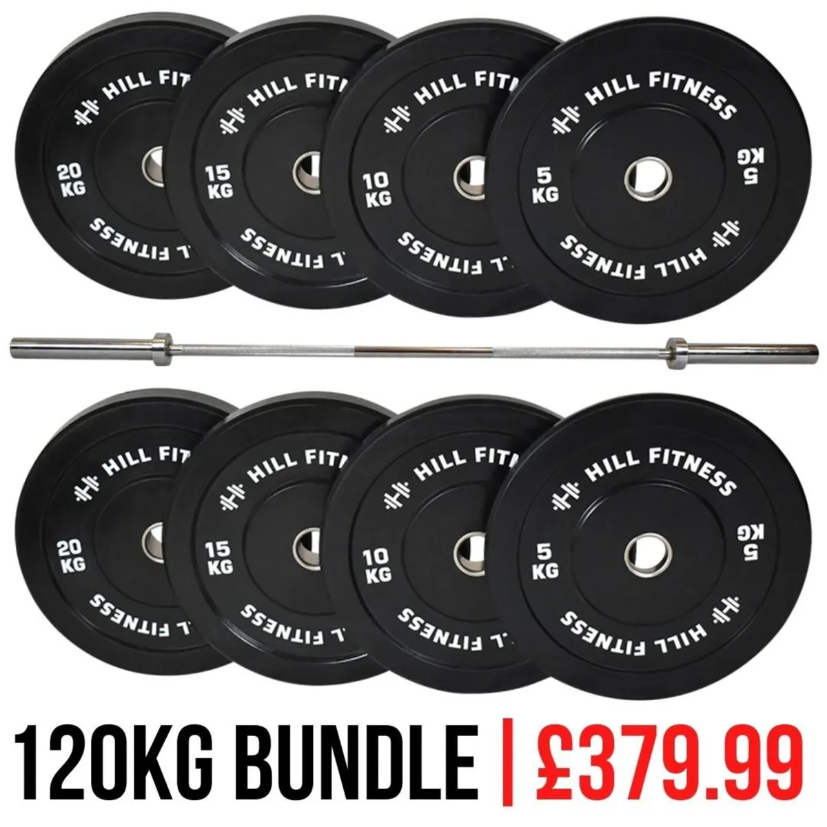 120kg: Bumper Plate & Barbell Bundle - Weights Gym - Image 1