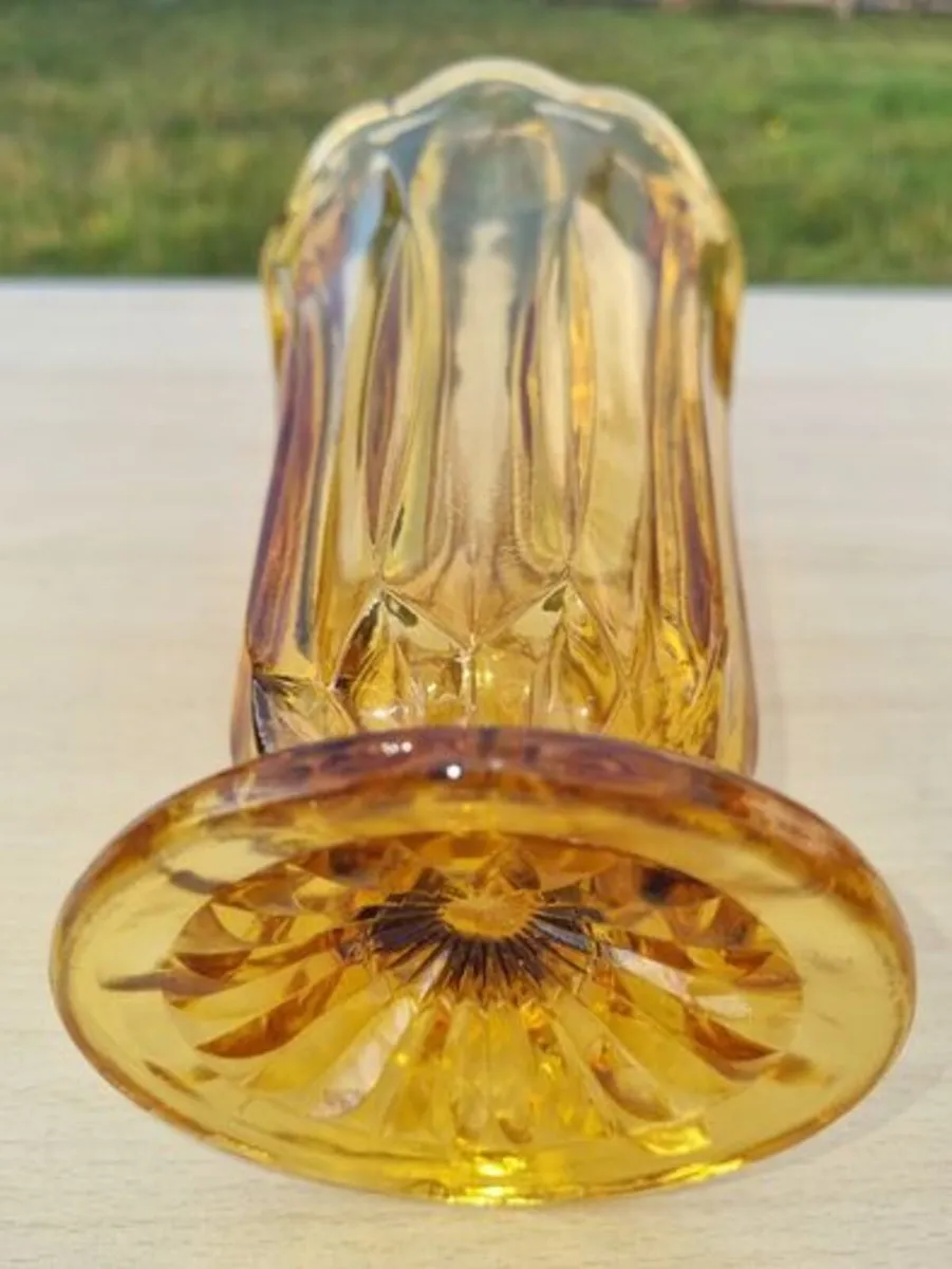 Amber vase on a foot made of pressed glass - Image 4
