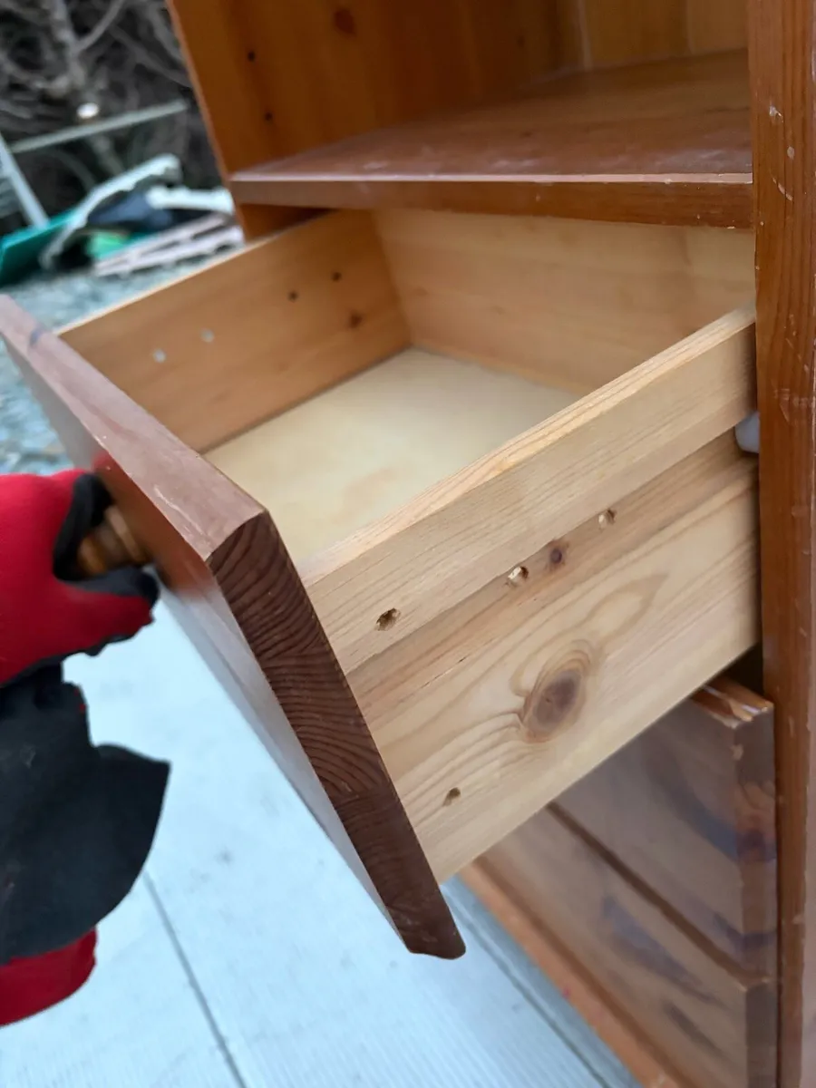 tall pine narrow book shelf unit with drawers - Image 2