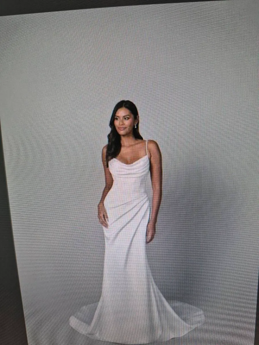 Justin Alexander ivory satin dress and veil - Image 1
