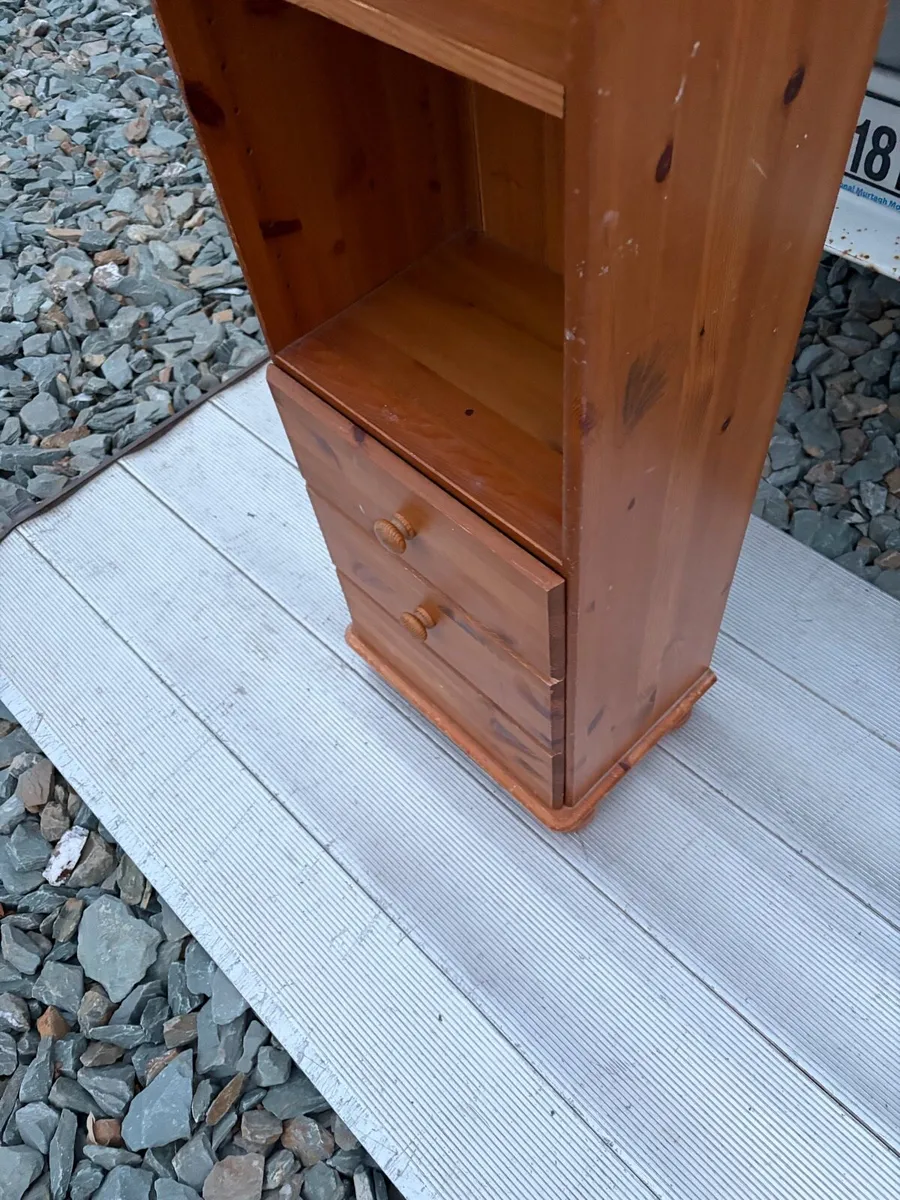 tall pine narrow book shelf unit with drawers - Image 4