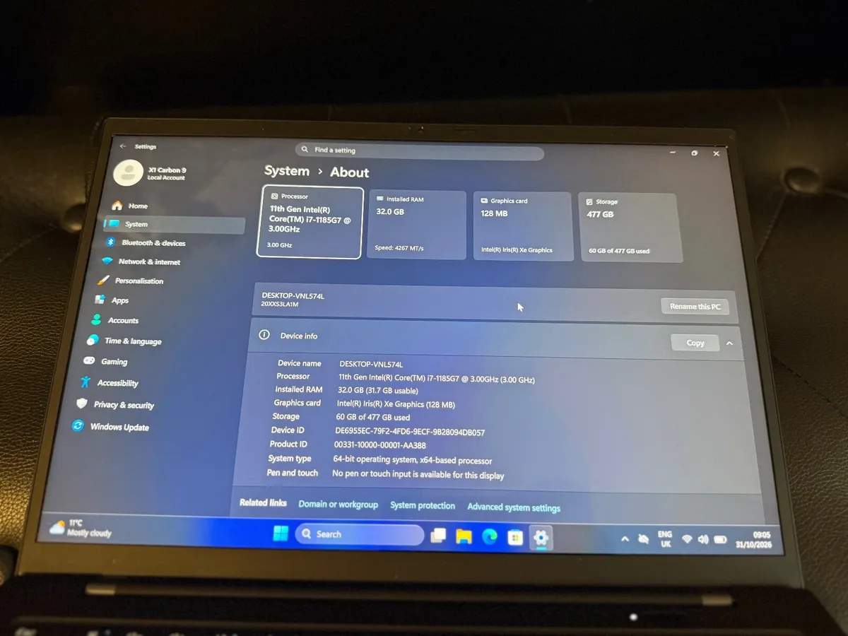 Lenovo X1 Carbon Gen 9 Laptop i7/32GB/512SSD/4K - Image 4