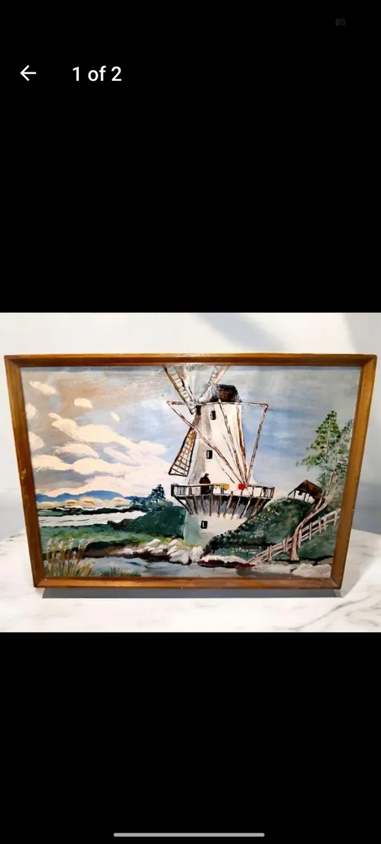 Large oil painting on canvas with windmill
