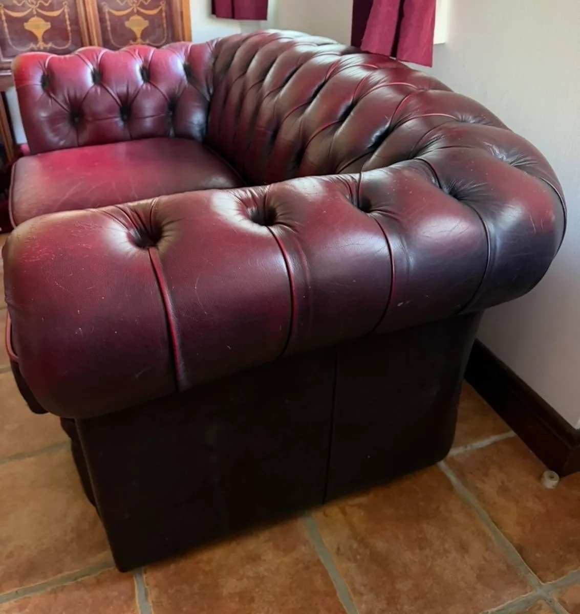 Classic Oxblood Leather Chesterfield 2-Seater Sofa - Image 1