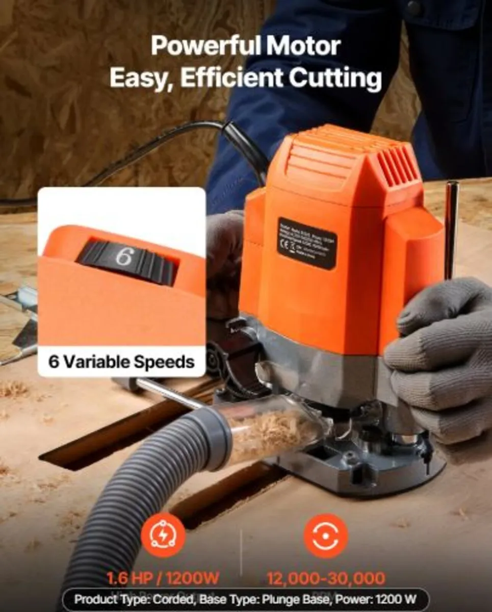 Wood Router, 1.6 HP 1200W, Variable Speed Router - Image 2