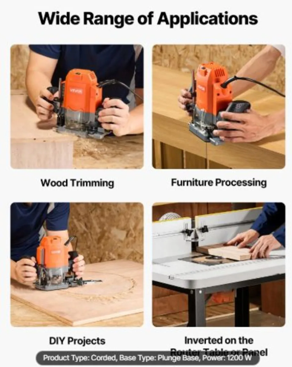 Wood Router, 1.6 HP 1200W, Variable Speed Router - Image 3