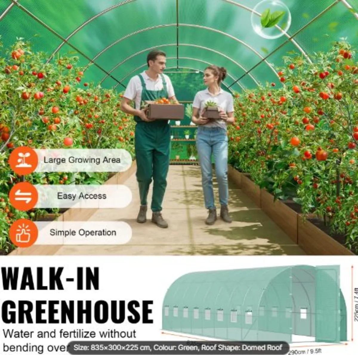 Walk-in Tunnel Greenhouse, 27.4x9.5x7.4 ft Hoop H - Image 4