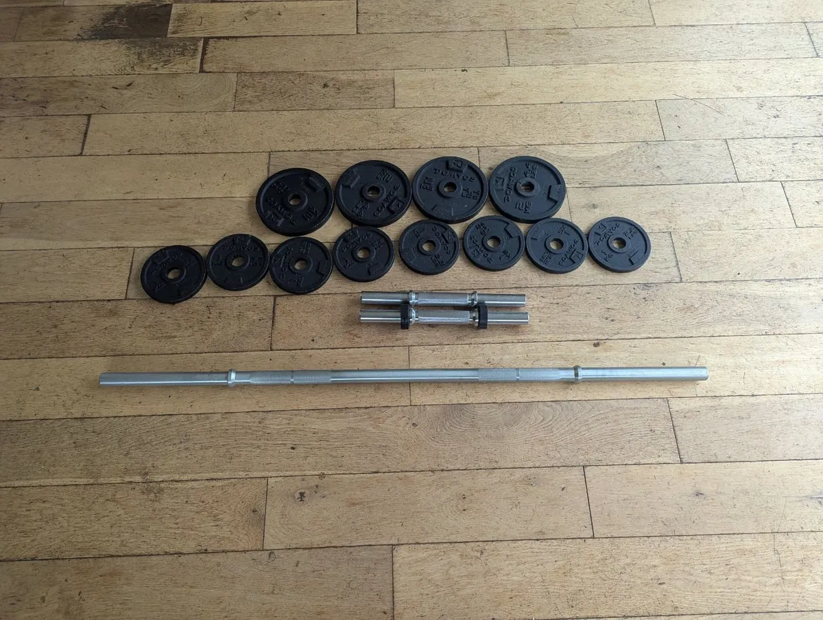Decathlon weight bench, rack, bar & weights - Image 3