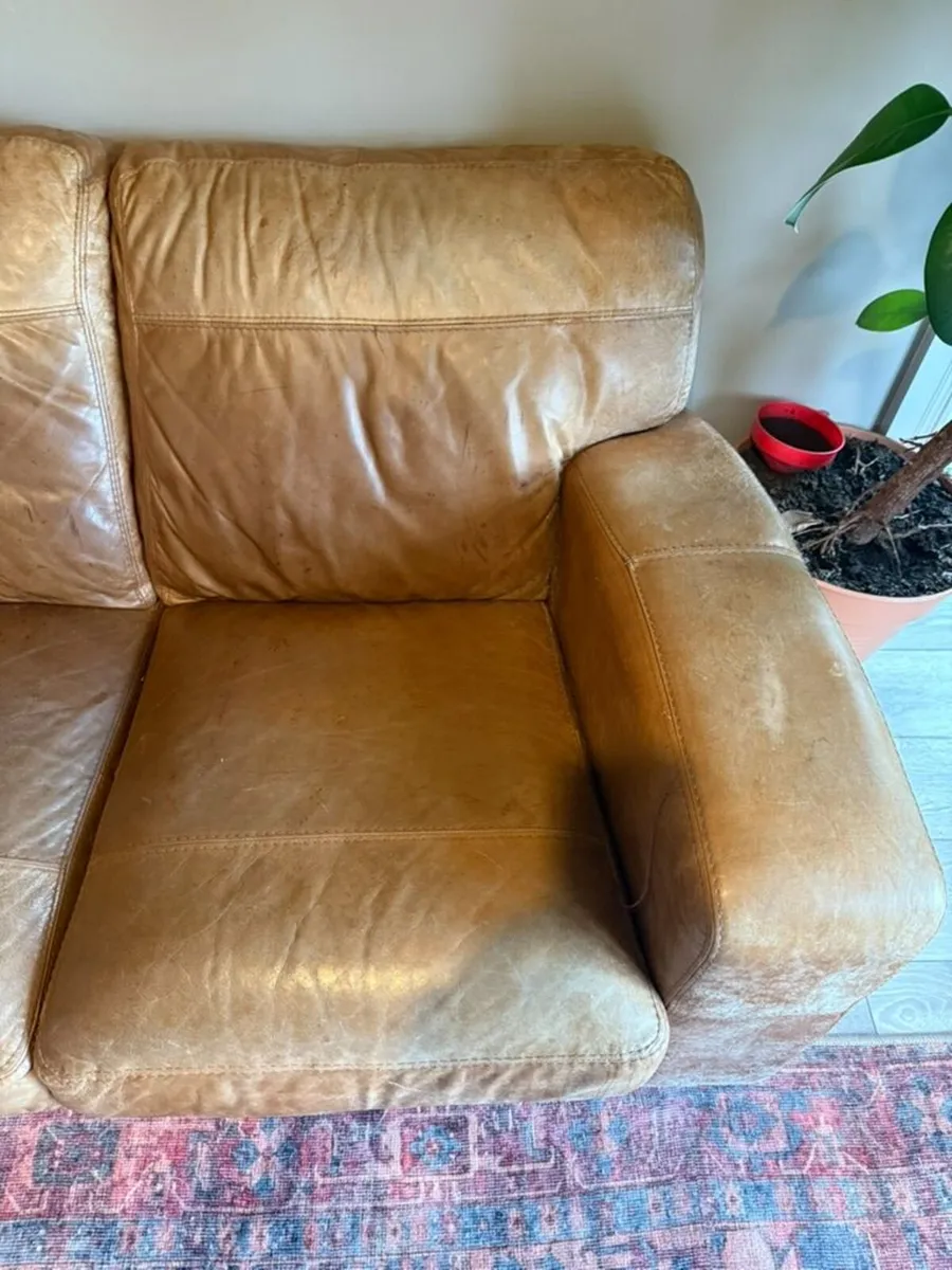 Tan Leather Sofa with Left Hand Chaise - Image 4