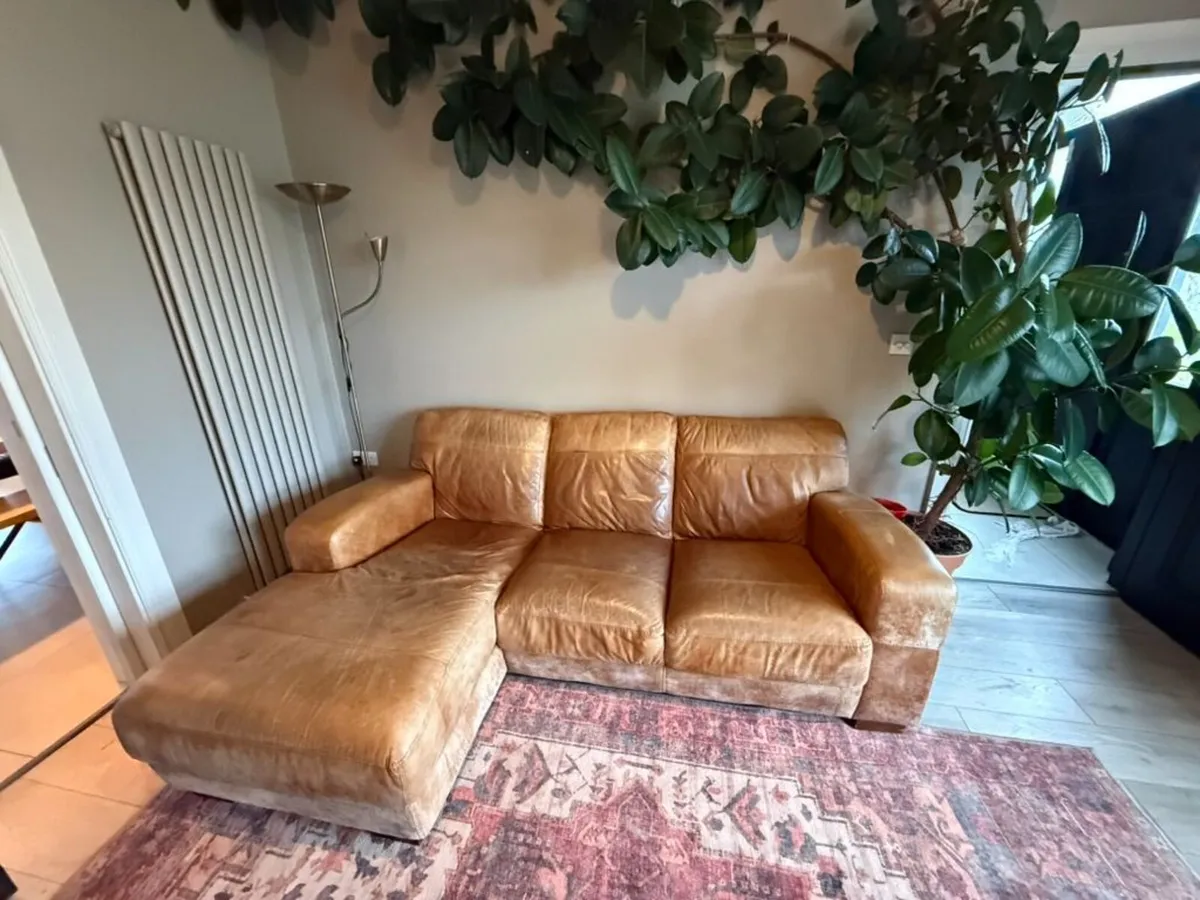 Tan Leather Sofa with Left Hand Chaise - Image 1