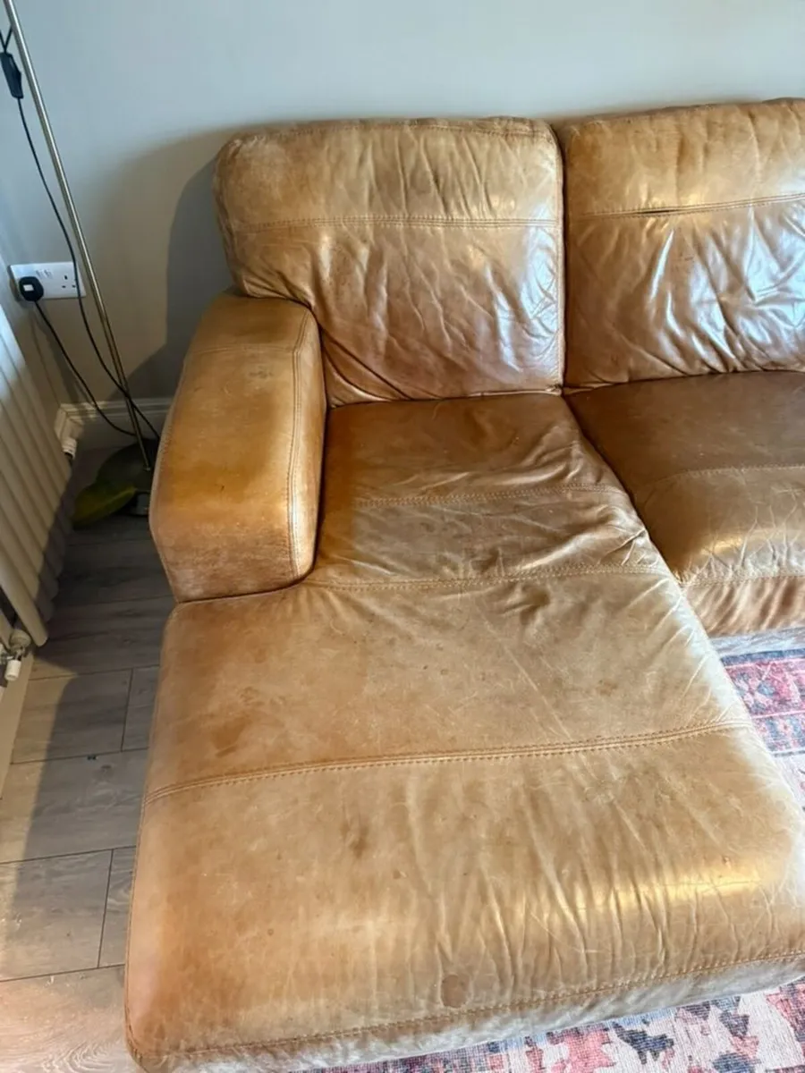 Tan Leather Sofa with Left Hand Chaise - Image 2