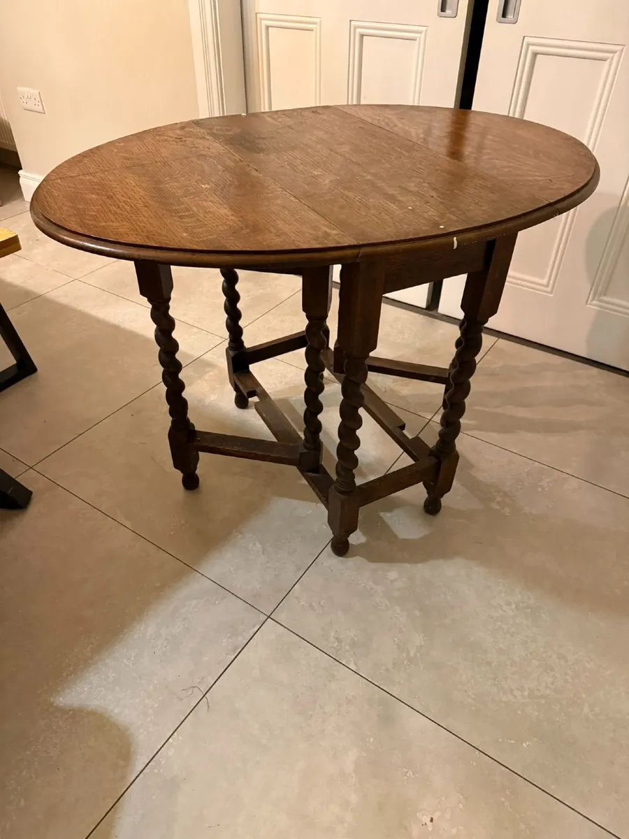 Antique Oak Gateleg Table with Barley Twist Legs - Image 3
