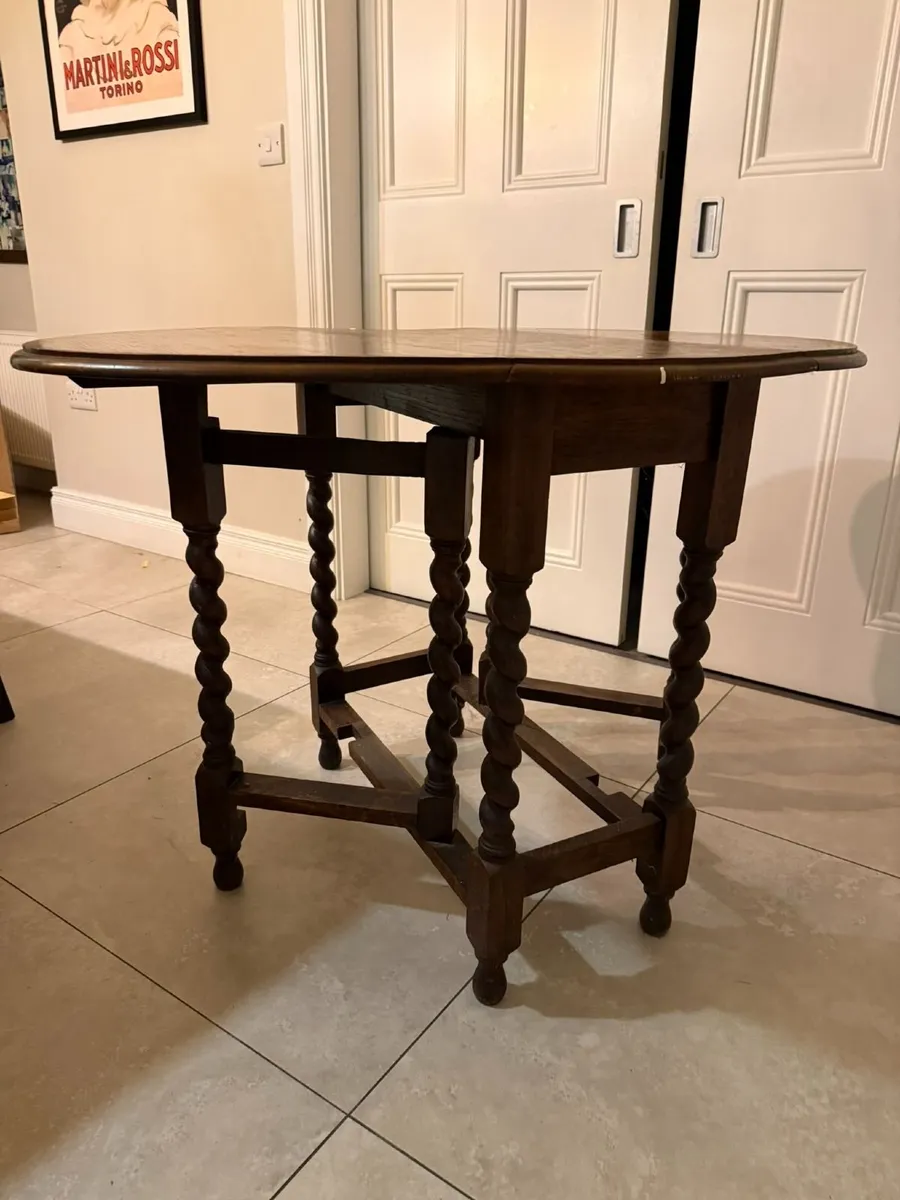Antique Oak Gateleg Table with Barley Twist Legs - Image 1
