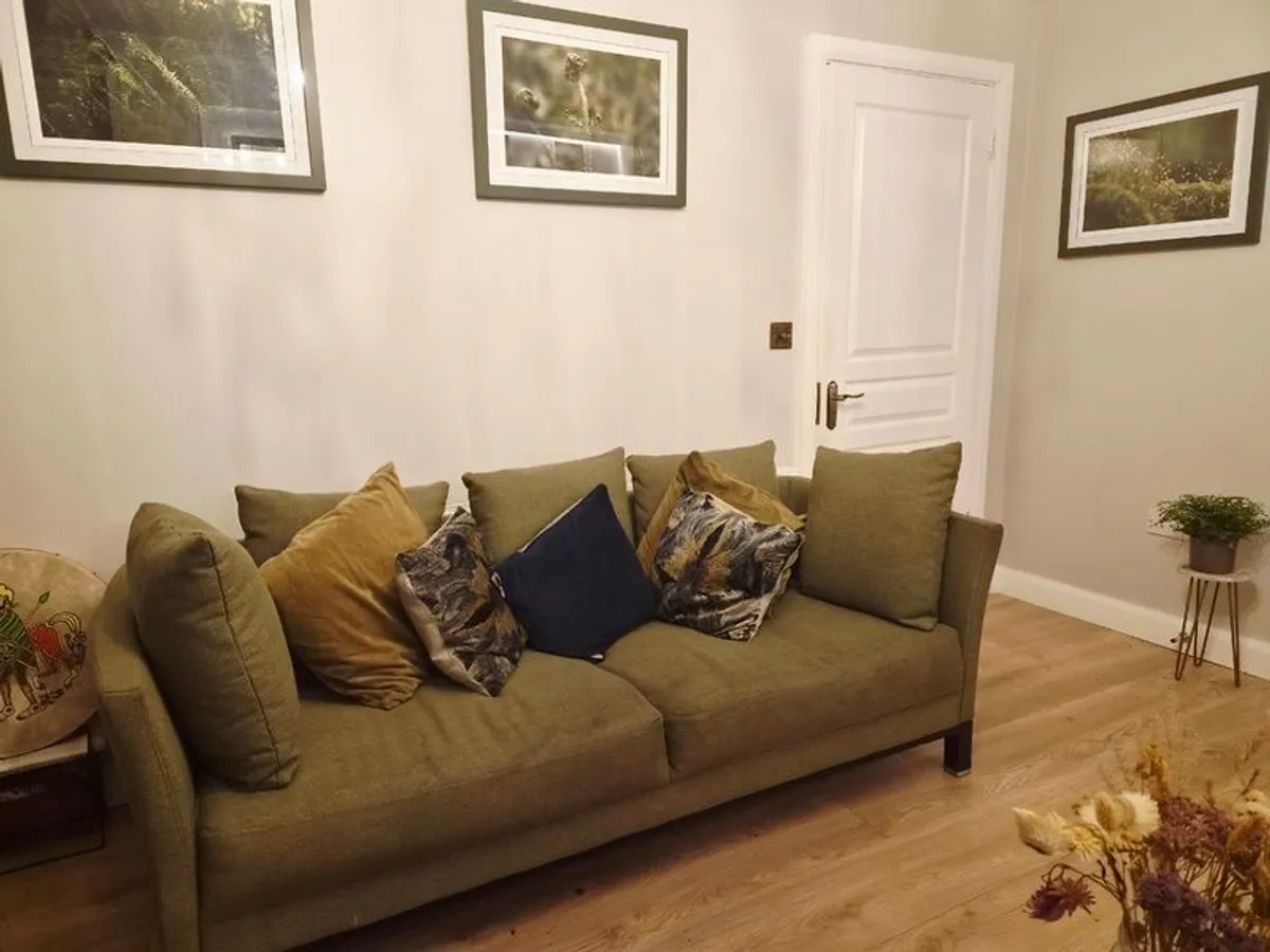 Olive green fabric sofa set - 3 seater and 2 seater - Image 2
