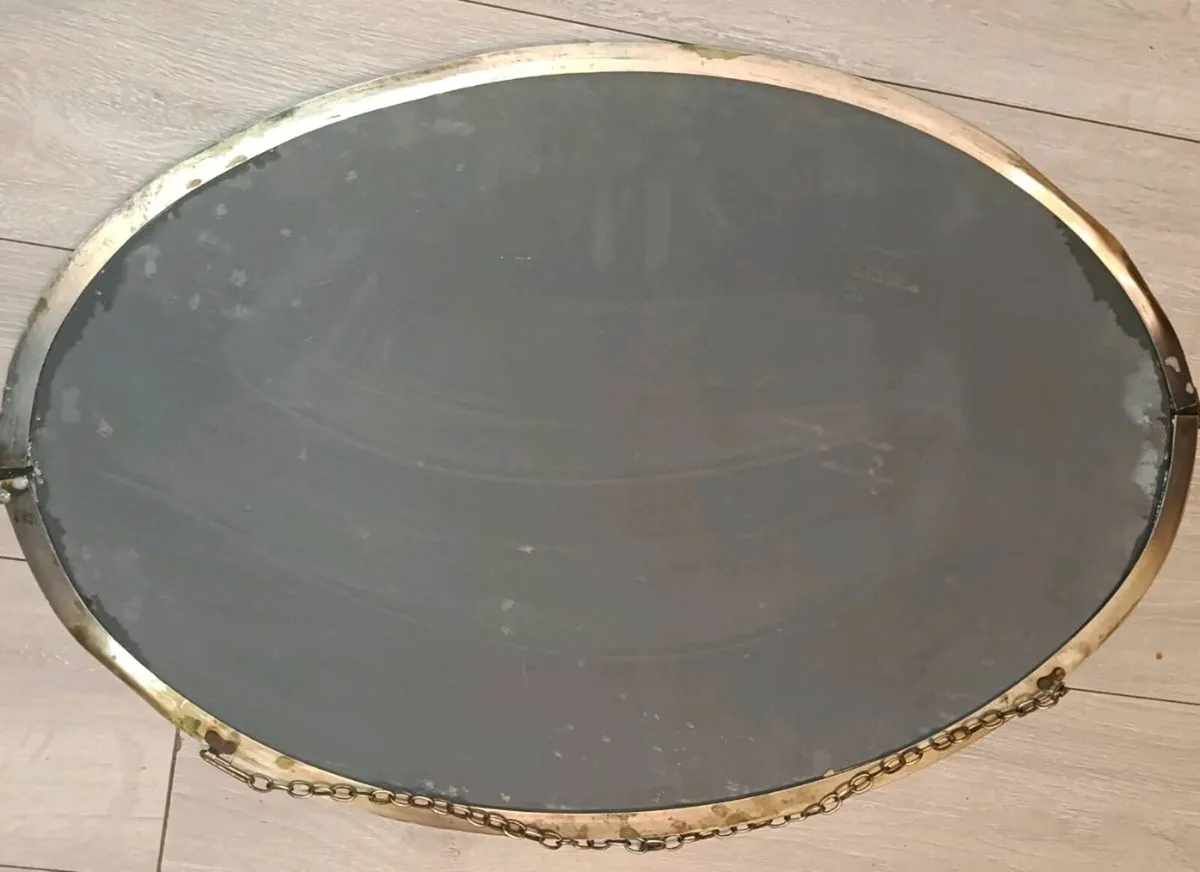 Large antique oval bevelled mirror with brass - Image 2