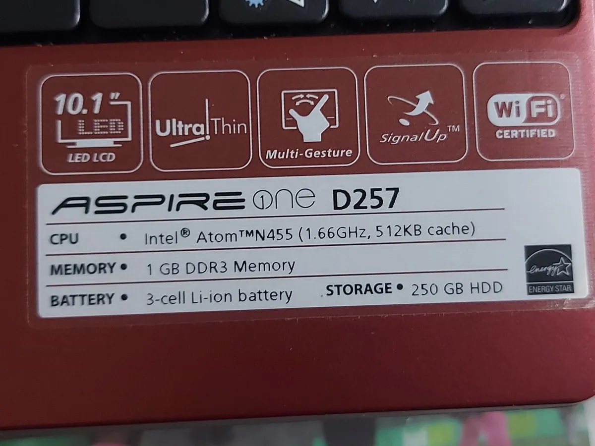 ACER Aspire One, Model D257, 1 GB, 250GB HDD, Win7 - Image 3