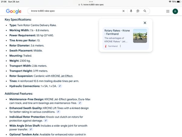 2019 Krone TC 880 rake. 359330615