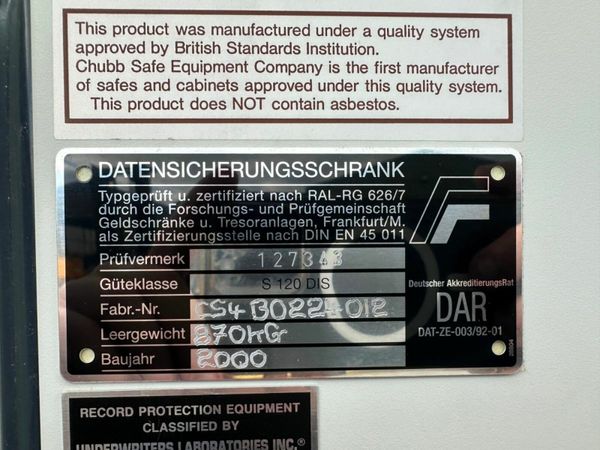 CHUBB DATA CABINET FIRE IMPACT MONEY SAFE. 377207929