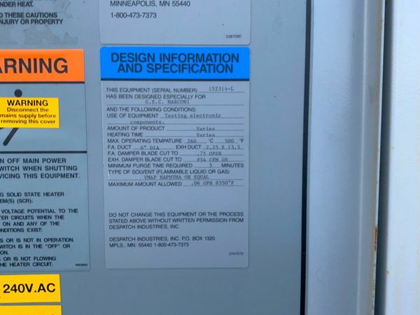 12kw DESPATCH VRC2-19-1E   OVEN / KILN.........353 377208268