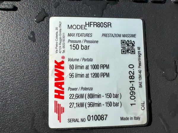 UNUSED HAWK HFR80SR WASHER PUMP....80lts/min. 377211772