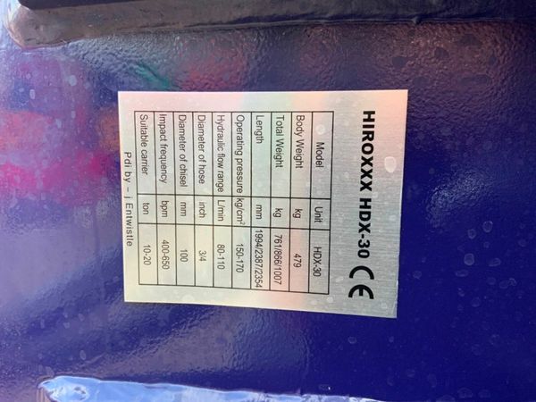 13 ton HIROX HDX 30 HAMMER breaker ....65mm PINS 377212167