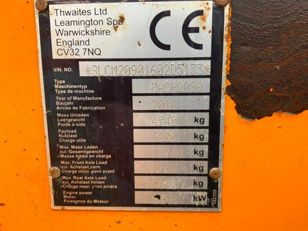 2016 THWAITES 9 TON DUMPER...2,806 hours....009 377221180