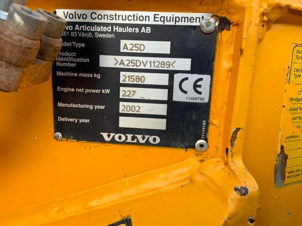 2002 VOLVO A25d SITE DUMP  dumper TRUCK.....a25 377226637